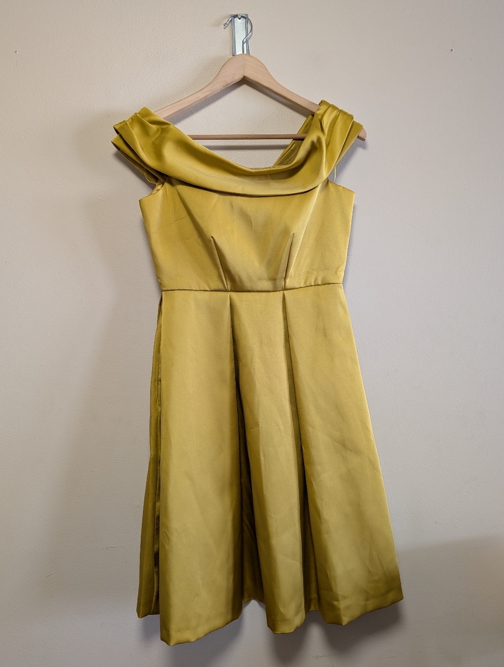Closet London Off Shoulder Satin Fit & Flare Dress Mustard US 4 UK 8